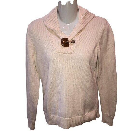 Lauren Ralph Lauren Womens Cream Ivory Knit Shawl Neck Pullover Sweater Size S - Picture 2 of 8